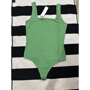 Live in the Moment Green Bodysuit L NWT Square Neck Snap Soft Stretch Fit